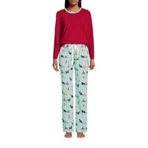 Cozy Knit Pajama Bottoms Lands End Holiday Dogs Cats Women XS Christmas Sleds
